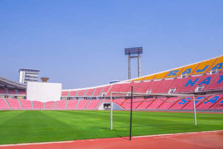 Rajamangala National Stadium ,Inside Football Stadium at Bangkok, Thailand with blue sky backgroundのeditorial素材