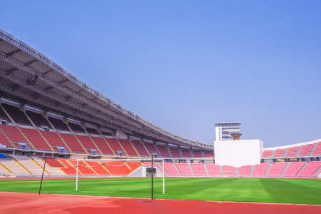 Rajamangala National Stadium ,Inside Football Stadium at Bangkok, Thailand with blue sky backgroundのeditorial素材