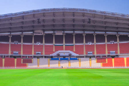 Rajamangala National Stadium ,Inside Football Stadium at Bangkok, Thailand with blue sky backgroundのeditorial素材