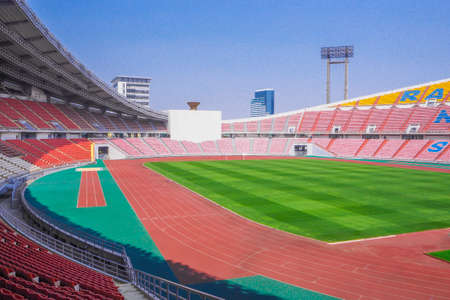 Rajamangala National Stadium ,Inside Football Stadium at Bangkok, Thailand with blue sky backgroundのeditorial素材