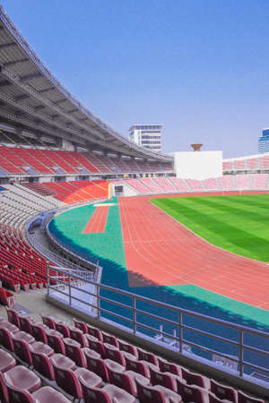 Rajamangala National Stadium ,Inside Football Stadium at Bangkok, Thailand with blue sky backgroundのeditorial素材