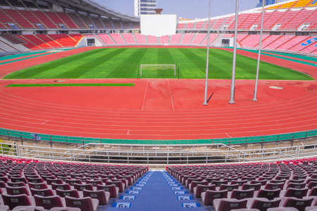 Rajamangala National Stadium ,Inside Football Stadium at Bangkok, Thailand with blue sky backgroundのeditorial素材