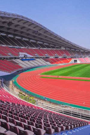 Rajamangala National Stadium ,Inside Football Stadium at Bangkok, Thailand with blue sky backgroundのeditorial素材