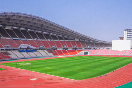 Rajamangala National Stadium ,Inside Football Stadium at Bangkok, Thailand with blue sky backgroundのeditorial素材