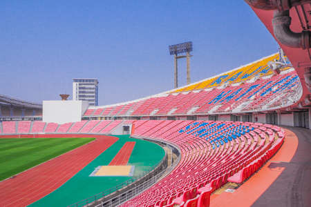 Rajamangala National Stadium ,Inside Football Stadium at Bangkok, Thailand with blue sky backgroundのeditorial素材