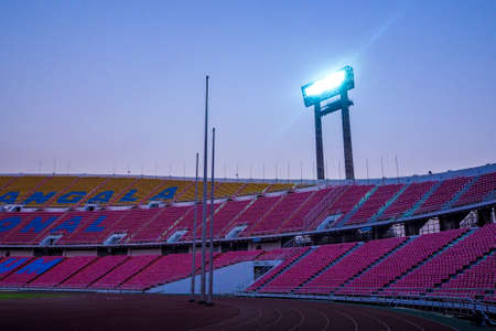 Rajamangala National Stadium ,Inside  Football Stadium at Bangkok, Thailand with twilight backgroundのeditorial素材