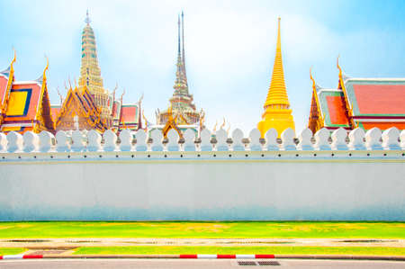 Wat Phra Kaew, Temple of the Emerald Buddha at Royal Grand Palace  with blue sky Background Bangkok, Asia Thailand.のeditorial素材