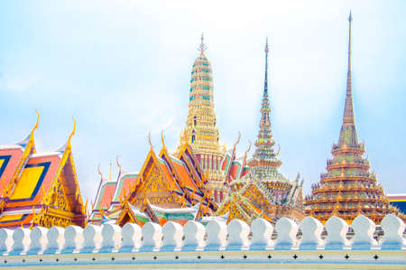 Wat Phra Kaew, Temple of the Emerald Buddha at Royal Grand Palace  with blue sky Background Bangkok, Asia Thailand.のeditorial素材