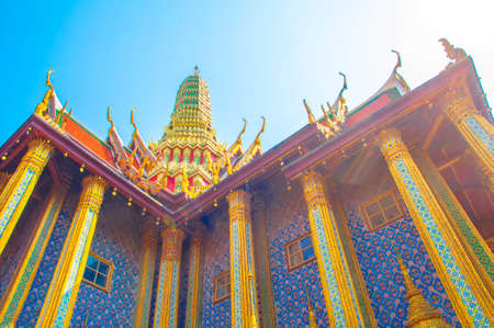 Wat Phra Kaew, Temple of the Emerald Buddha at Royal Grand Palace  with blue sky Background Bangkok, Asia Thailand.のeditorial素材