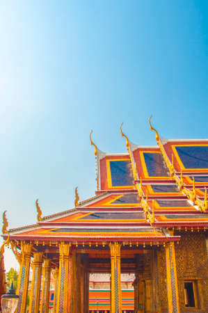 Wat Phra Kaew, Temple of the Emerald Buddha at Royal Grand Palace  with blue sky Background Bangkok, Asia Thailand.のeditorial素材