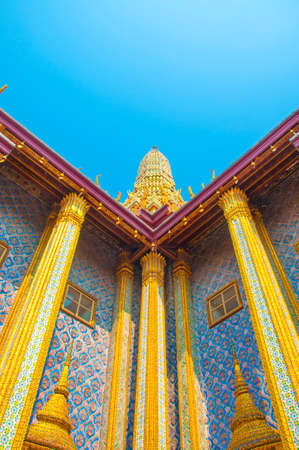 Wat Phra Kaew, Temple of the Emerald Buddha at Royal Grand Palace  with blue sky Background Bangkok, Asia Thailand.のeditorial素材