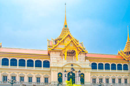 The Main Hall of Royal Grand Palace with Blue Sky Background at Wat Phra Kaew, Grand Palace, Bangkok, Thailand.のeditorial素材