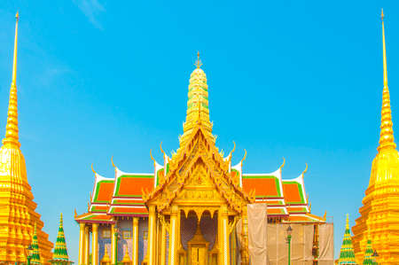 Wat Phra Kaew, Temple of the Emerald Buddha at Royal Grand Palace  with blue sky Background Bangkok, Asia Thailand.のeditorial素材