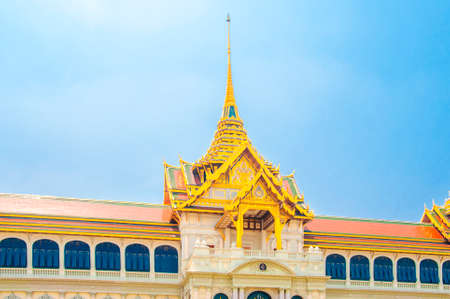 The Main Hall of Royal Grand Palace with Blue Sky Background at Wat Phra Kaew, Grand Palace, Bangkok, Thailand.のeditorial素材