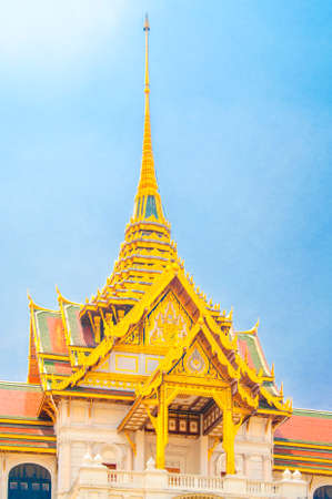 The Main Hall of Royal Grand Palace with Blue Sky Background at Wat Phra Kaew, Grand Palace, Bangkok, Thailand.のeditorial素材