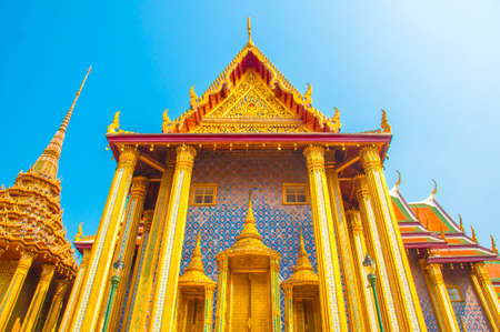 Wat Phra Kaew, Temple of the Emerald Buddha at Royal Grand Palace  with blue sky Background Bangkok, Asia Thailand.のeditorial素材