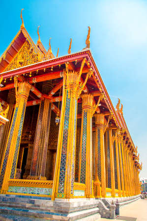 Wat Phra Kaew, Temple of the Emerald Buddha at Royal Grand Palace  with blue sky Background Bangkok, Asia Thailand.のeditorial素材