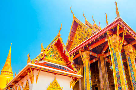 Wat Phra Kaew, Temple of the Emerald Buddha at Royal Grand Palace  with blue sky Background Bangkok, Asia Thailand.のeditorial素材