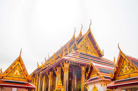 Wat Phra Kaew, Temple of the Emerald Buddha at Royal Grand Palace  with White sky Background Bangkok, Asia Thailand.のeditorial素材