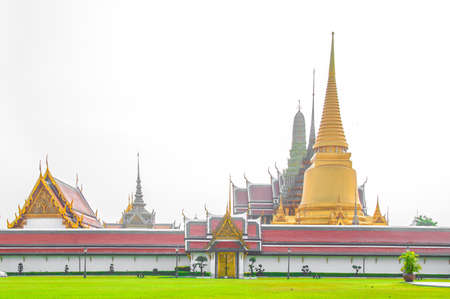 Wat Phra Kaew, Temple of the Emerald Buddha at Royal Grand Palace  with White sky Background Bangkok, Asia Thailand.のeditorial素材