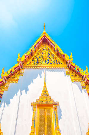 Wat Phra Kaew, Temple of the Emerald Buddha at Royal Grand Palace  with blue sky Background Bangkok, Asia Thailand.のeditorial素材