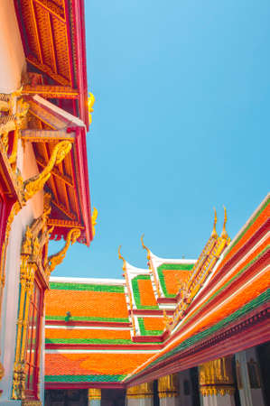 Wat Phra Kaew, Temple of the Emerald Buddha  with blue sky Background Bangkok, Asia Thailand.