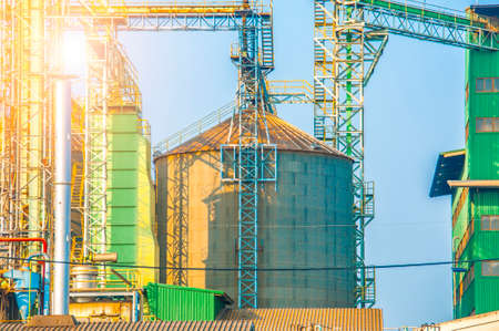 Close up Industrial view at oil refinery plant form industry zone with blue sky and sunrise sky...