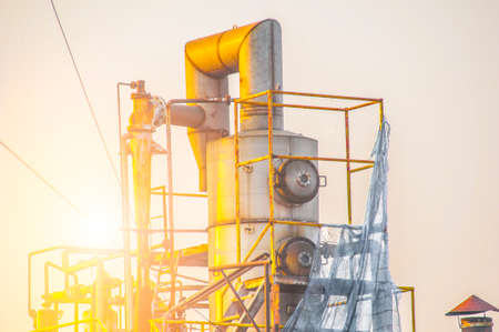 Close up Industrial view of pipelines and valves  at oil refinery plant form industry zone with...