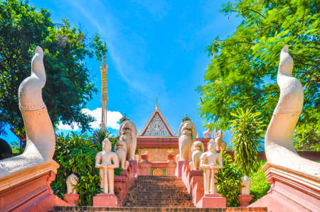 Wat Phnom, Phnom Penh, Cambodia with blue sky background