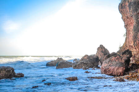Majestic view of Rock  mountains landscape with white sky background. Beauty world.の写真素材