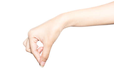 Hand hold virtual business card, credit card or blank paper isolated on white background with clipping path.の写真素材