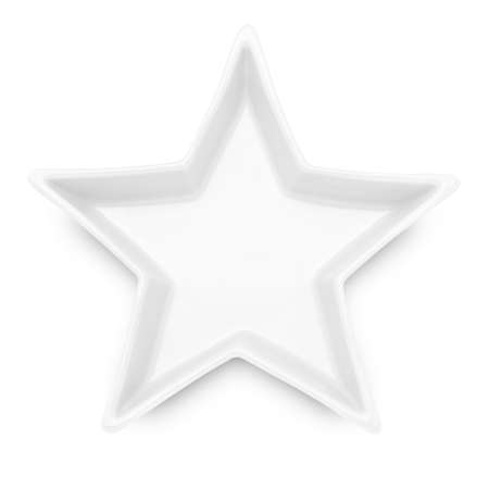 Empty star shape  ceramics plate isolated on white backgroundの写真素材