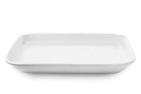 Empty square ceramics plate isolated on white backgroundの写真素材