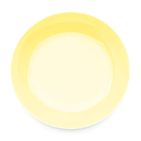 Empty yellow ceramics plate isolated on white backgroundの写真素材
