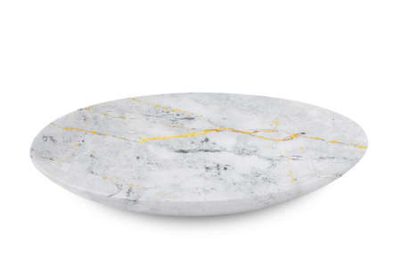 Empty marble plate isolated on white background with clipping path.の写真素材