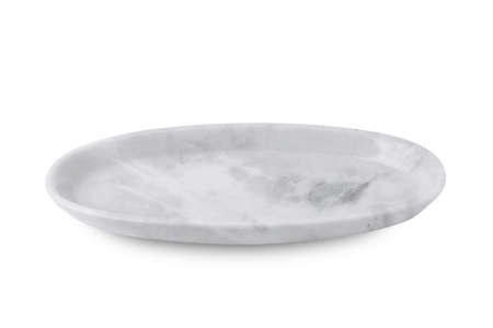 Empty marble plate isolated on white background with clipping path.の写真素材