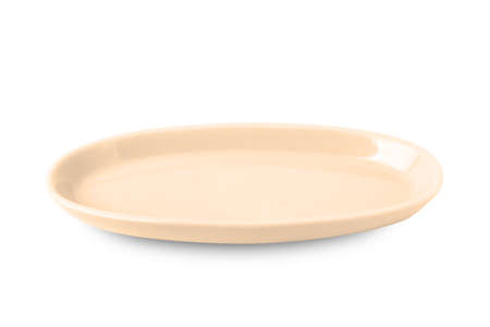 Empty brown ceramics plate isolated on white background with clipping path.の写真素材