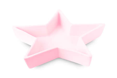 Empty red star shape  ceramics plate isolated on white background with clipping path.の写真素材