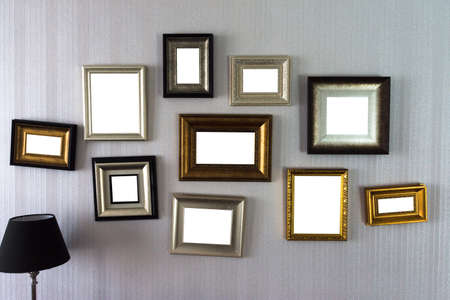 Close up group of frames isolated on white background with clipping path.の写真素材