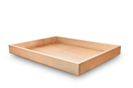 Empty wooden plate isolated on white background with clipping path.の写真素材