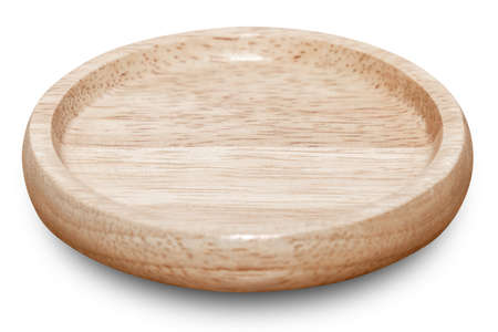 Empty wooden plate isolated on white background with clipping path.の写真素材
