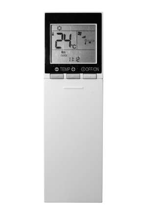 Close up Air conditioner remote control isolated on white background with clipping path.の写真素材