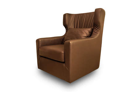 Close up brown sofa isolated on white background with clipping path.の写真素材