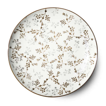 Empty white ceramics plate isolated on white background with clipping path.の写真素材