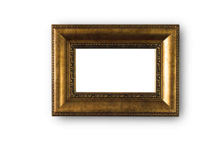 Close up gold frame isolated on white background with clipping path.の写真素材