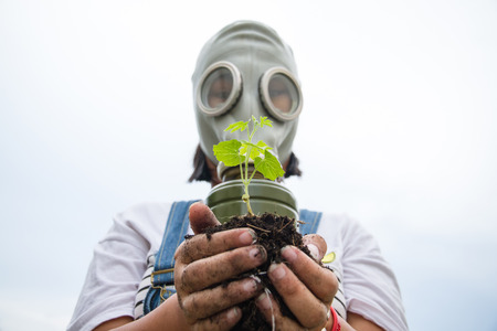 a plant and a man with maskの写真素材