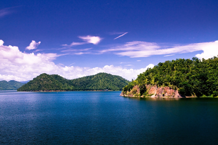 Water in the dam with blue skyの写真素材