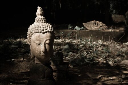 Buddha head on the groundの写真素材