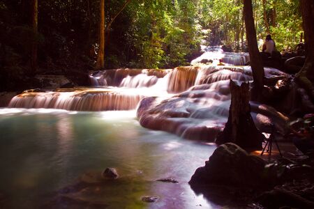 Beautiful waterfall in forestの写真素材