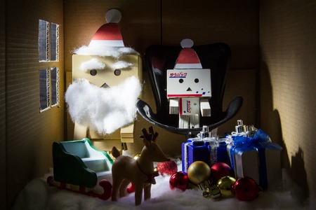 Christmas night of a toy in the box.の写真素材
